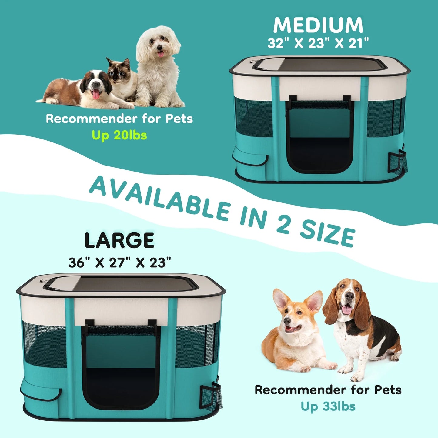 Portable Foldable Pet Playpen - Indoor/Outdoor Exercise Kennel with Removable Shade Cover for Dogs and Cats (Medium)