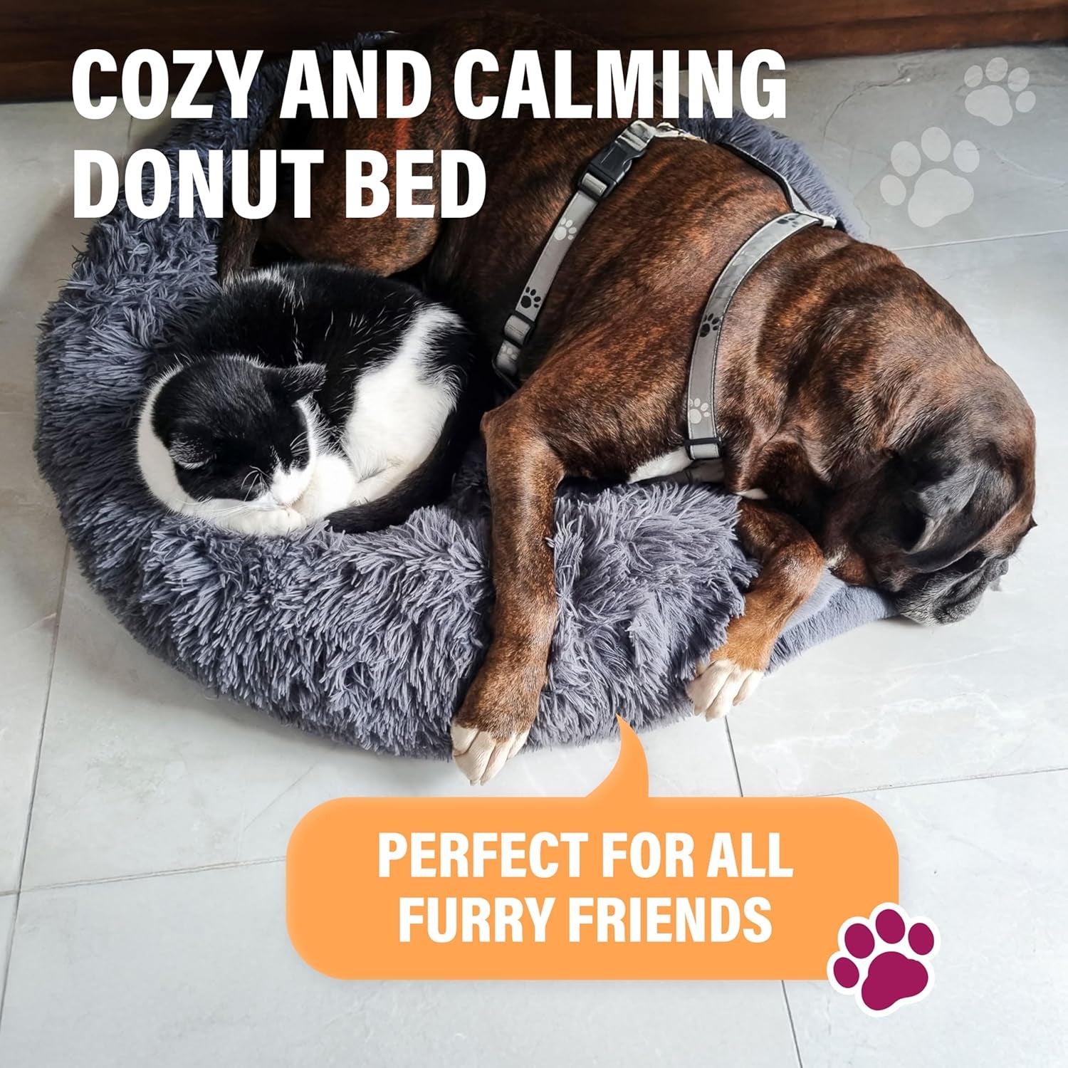 Ultimate Large Dog Bed - Calming Orthopedic Support for Anxiety Relief & Joint Comfort, Washable & Stylish in Dark Grey, Perfect for Dogs up to 45lbs