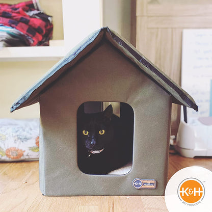 Cozy Olive Outdoor Cat House - Weatherproof Insulated Shelter for Feral Cats with 2 Doors & Removable Waterproof Floor Pad