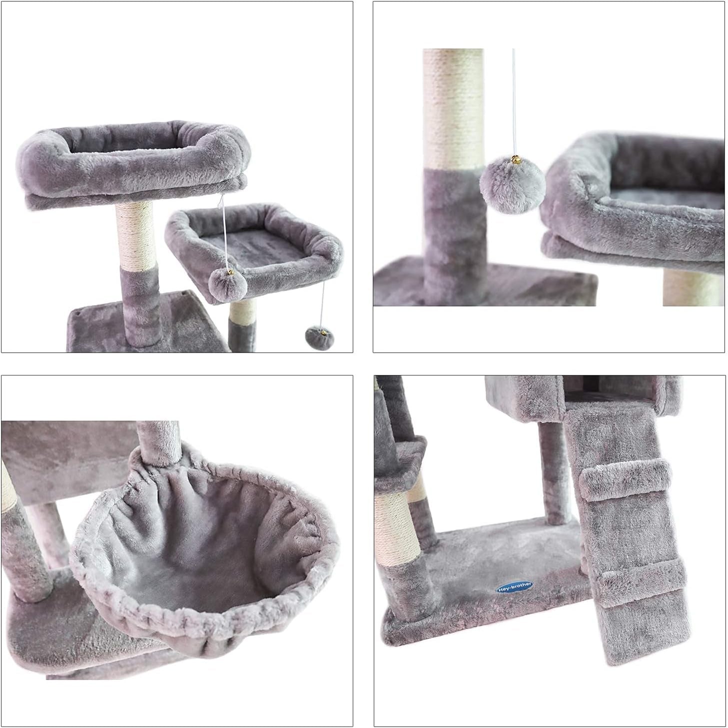 Elevate Your Cat's Playtime: 58'' Multi-Level Cat Tree with Plush Condos, Hammock & Scratching Posts - Light Gray