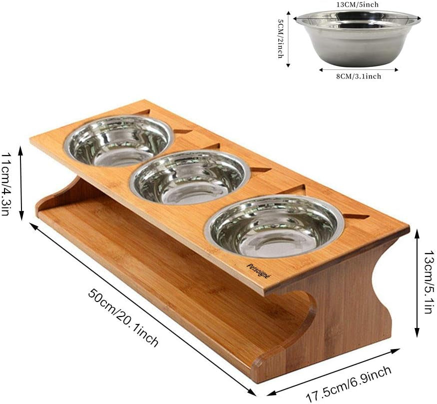 Elevated Cat and Dog Dining Table with Stylish Wooden Stand - 3 Steel Bowls Included