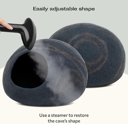Luxurious Handmade Merino Wool Cat Cave - Slate Grey Large Felt Bed for Indoor Cats
