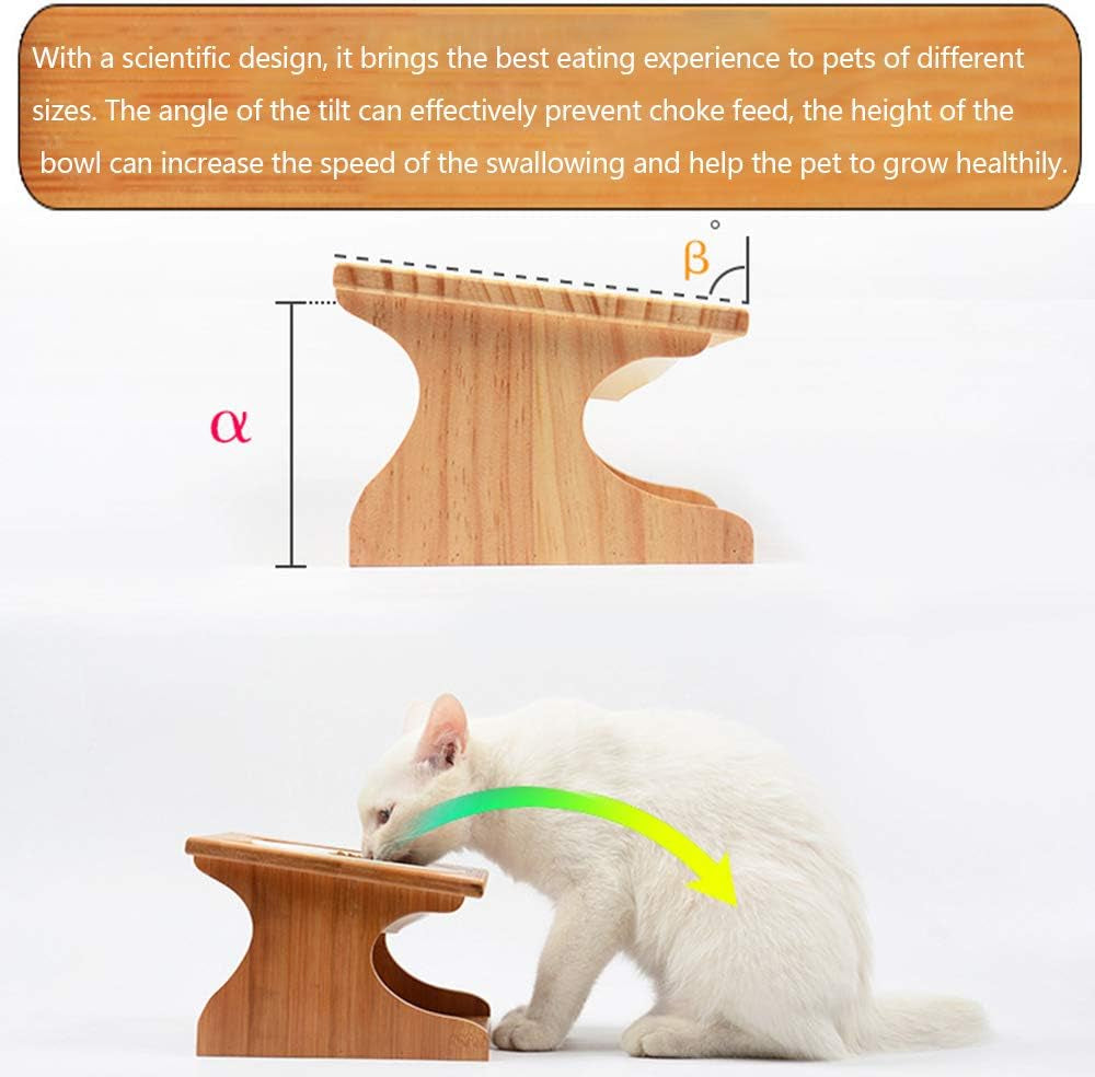Elevated Cat and Dog Dining Table with Stylish Wooden Stand - 3 Steel Bowls Included