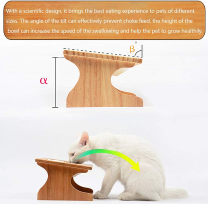Elevated Cat and Dog Dining Table with Stylish Wooden Stand - 3 Steel Bowls Included