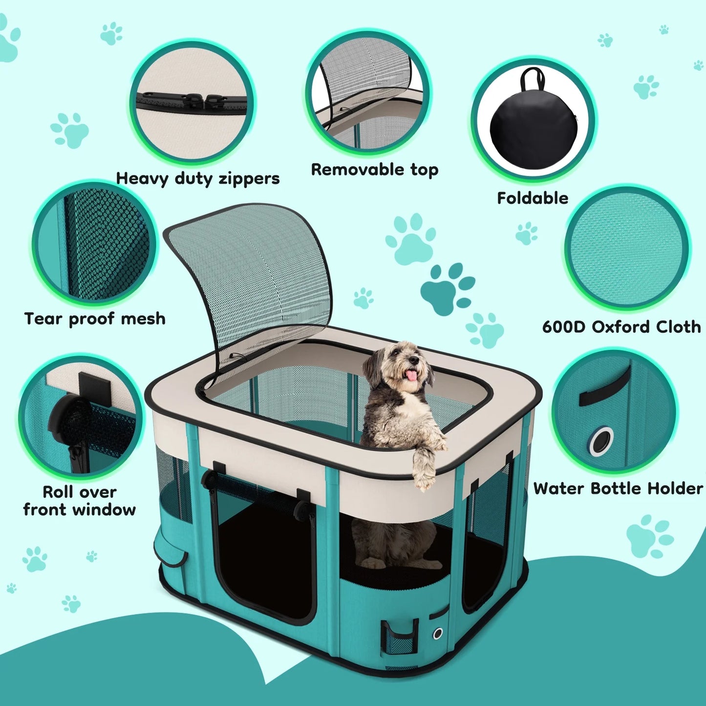 Portable Foldable Pet Playpen - Indoor/Outdoor Exercise Kennel with Removable Shade Cover for Dogs and Cats (Medium)