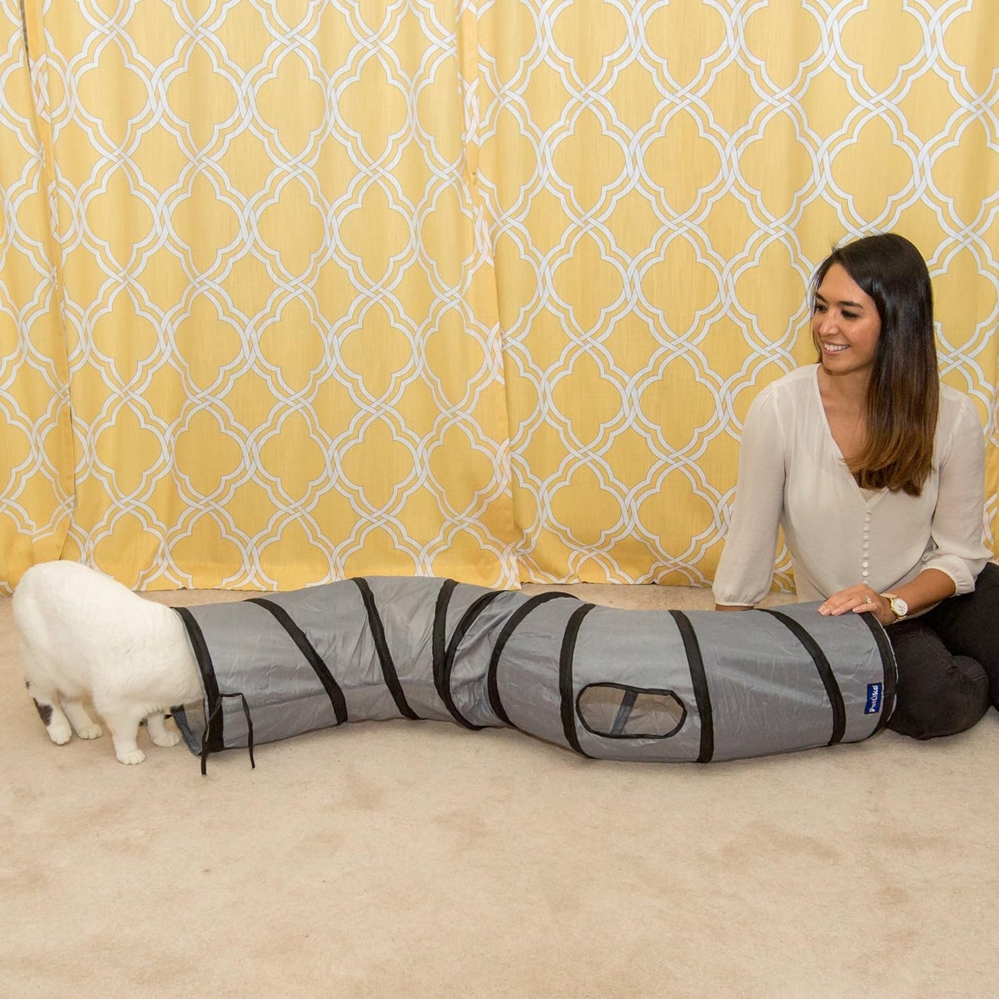 S Way Collapsible Cat Tunnel - Grey Pop-Up Hideaway Play Tube with Ball