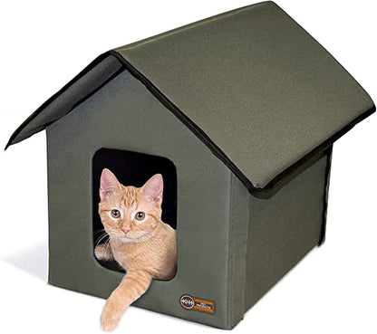 Cozy Olive Outdoor Cat House - Weatherproof Insulated Shelter for Feral Cats with 2 Doors & Removable Waterproof Floor Pad
