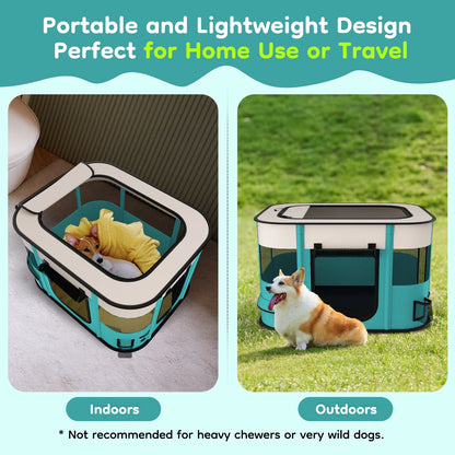 Portable Foldable Pet Playpen - Indoor/Outdoor Exercise Kennel with Removable Shade Cover for Dogs and Cats (Medium)
