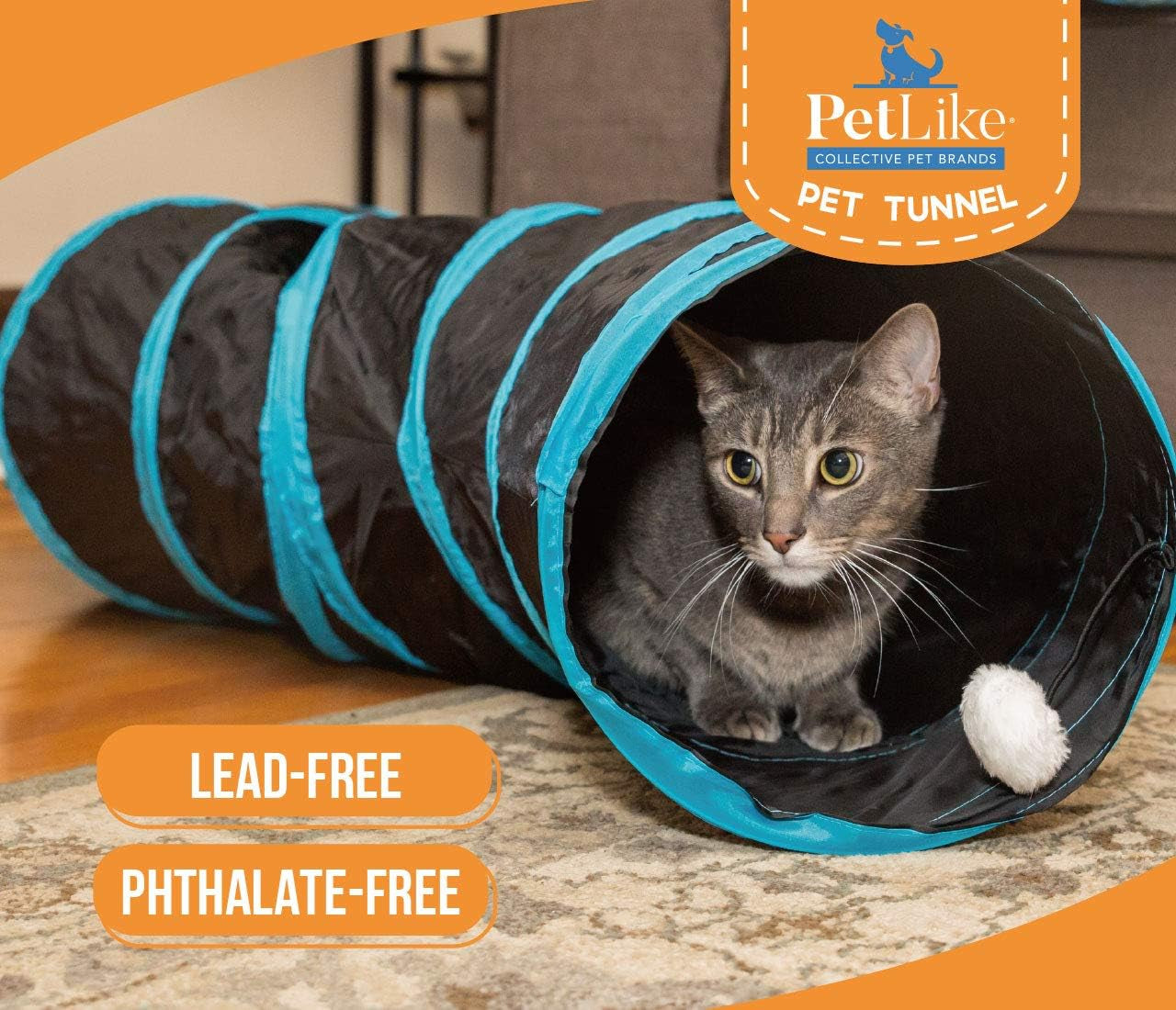 S Way Collapsible Cat Tunnel - Grey Pop-Up Hideaway Play Tube with Ball