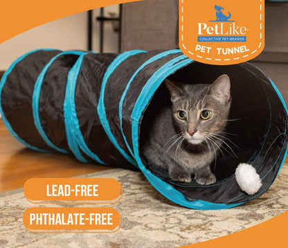 S Way Collapsible Cat Tunnel - Grey Pop-Up Hideaway Play Tube with Ball