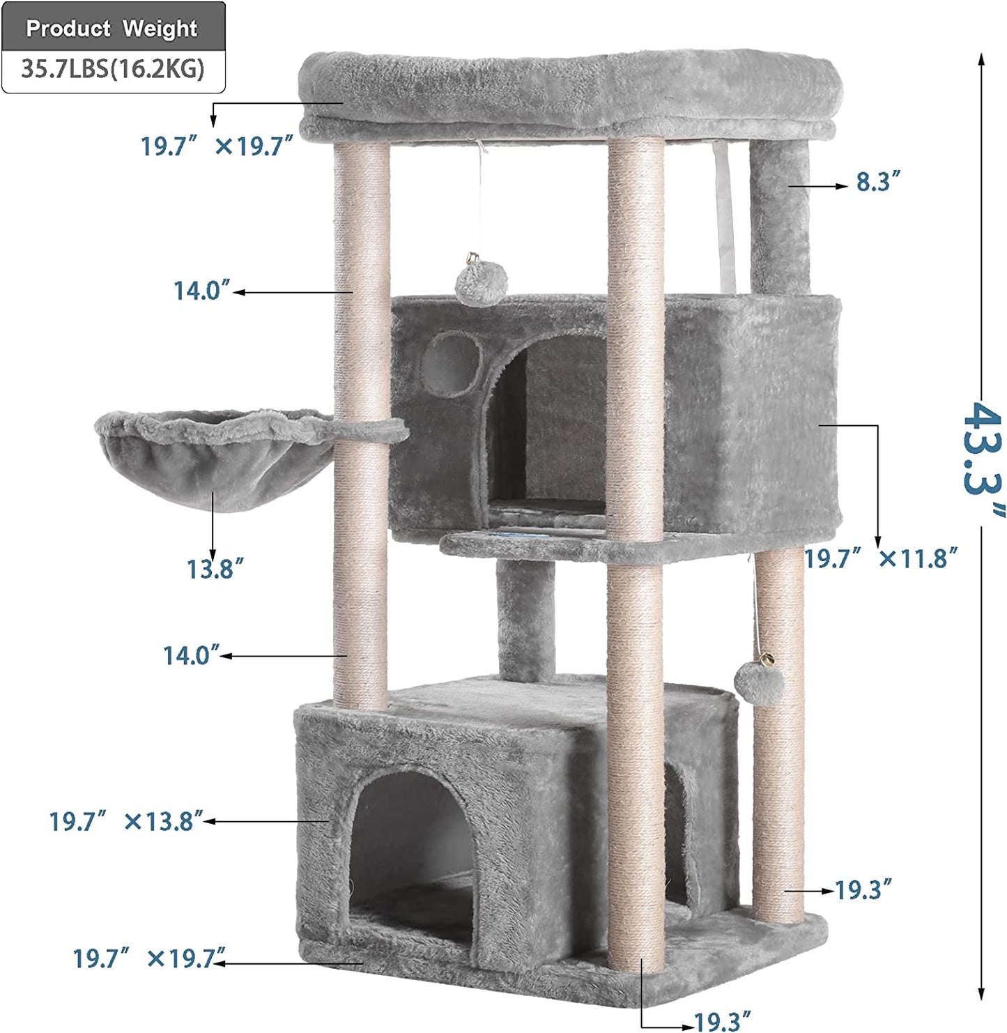 Ultimate Multi-Level Cat Tree Condo - Spacious Tower Furniture with Sisal Scratching Posts, Plush Condos & Big Perches for Large Cats!