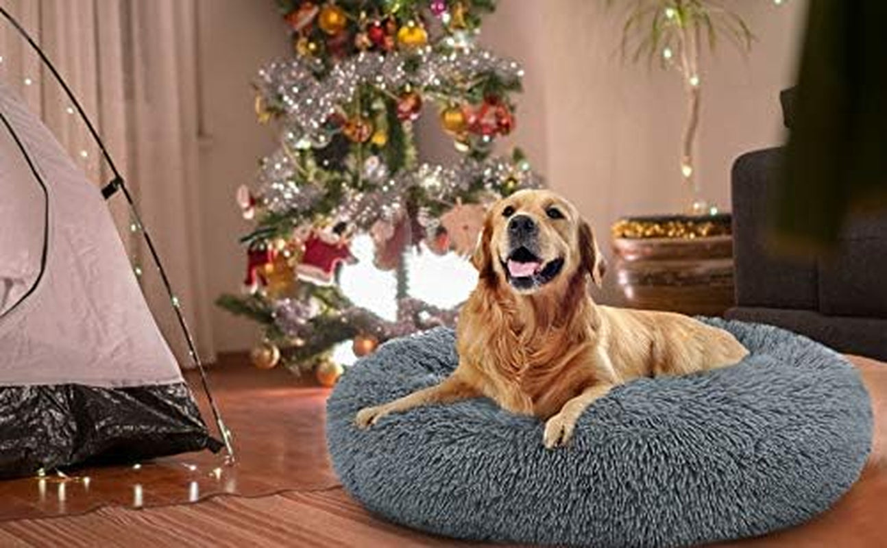 Cozy Calming Donut Cuddler Bed for Large & Medium Dogs and Cats - Plush Faux Fur Pillow Pet