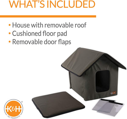 Cozy Olive Outdoor Cat House - Weatherproof Insulated Shelter for Feral Cats with 2 Doors & Removable Waterproof Floor Pad