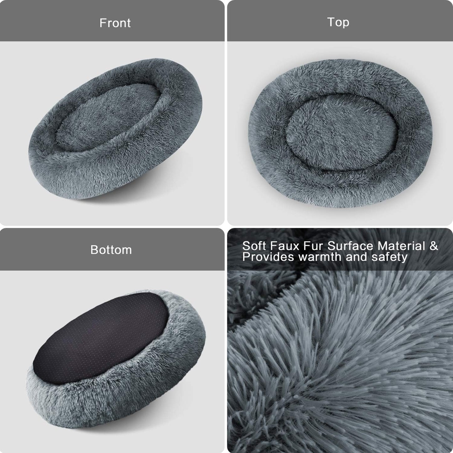 Cozy Calming Donut Cuddler Bed for Large & Medium Dogs and Cats - Plush Faux Fur Pillow Pet