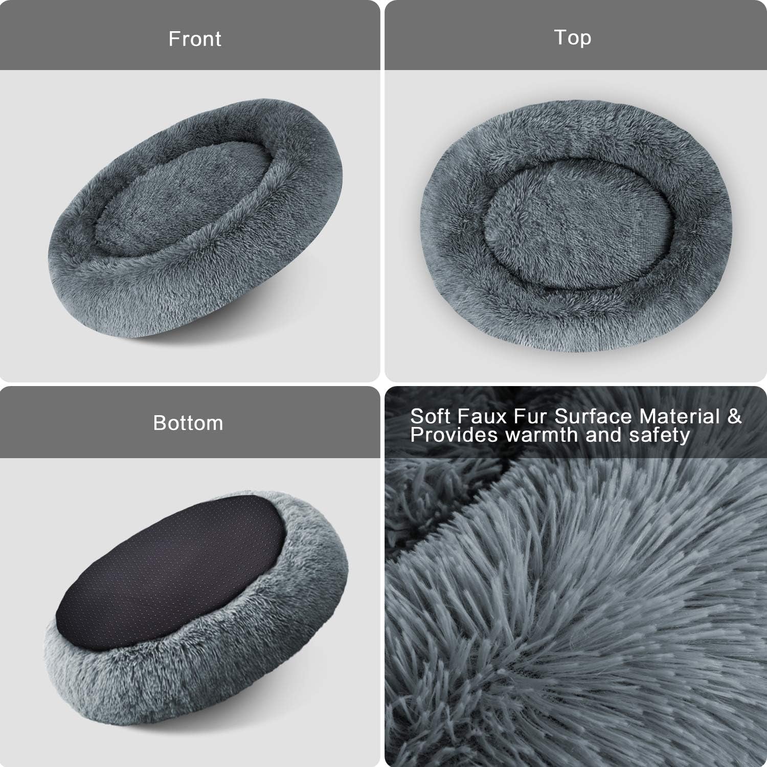 Cozy Calming Donut Cuddler Bed for Large & Medium Dogs and Cats - Plush Faux Fur Pillow Pet