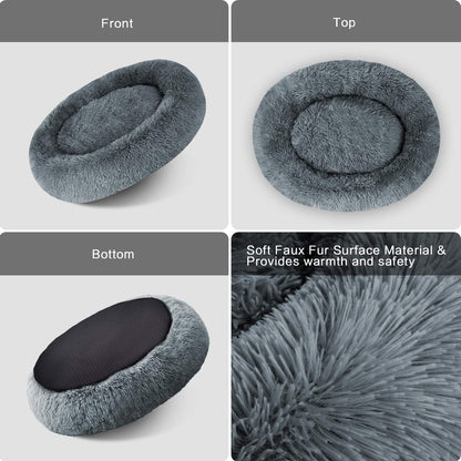 Cozy Calming Donut Cuddler Bed for Large & Medium Dogs and Cats - Plush Faux Fur Pillow Pet