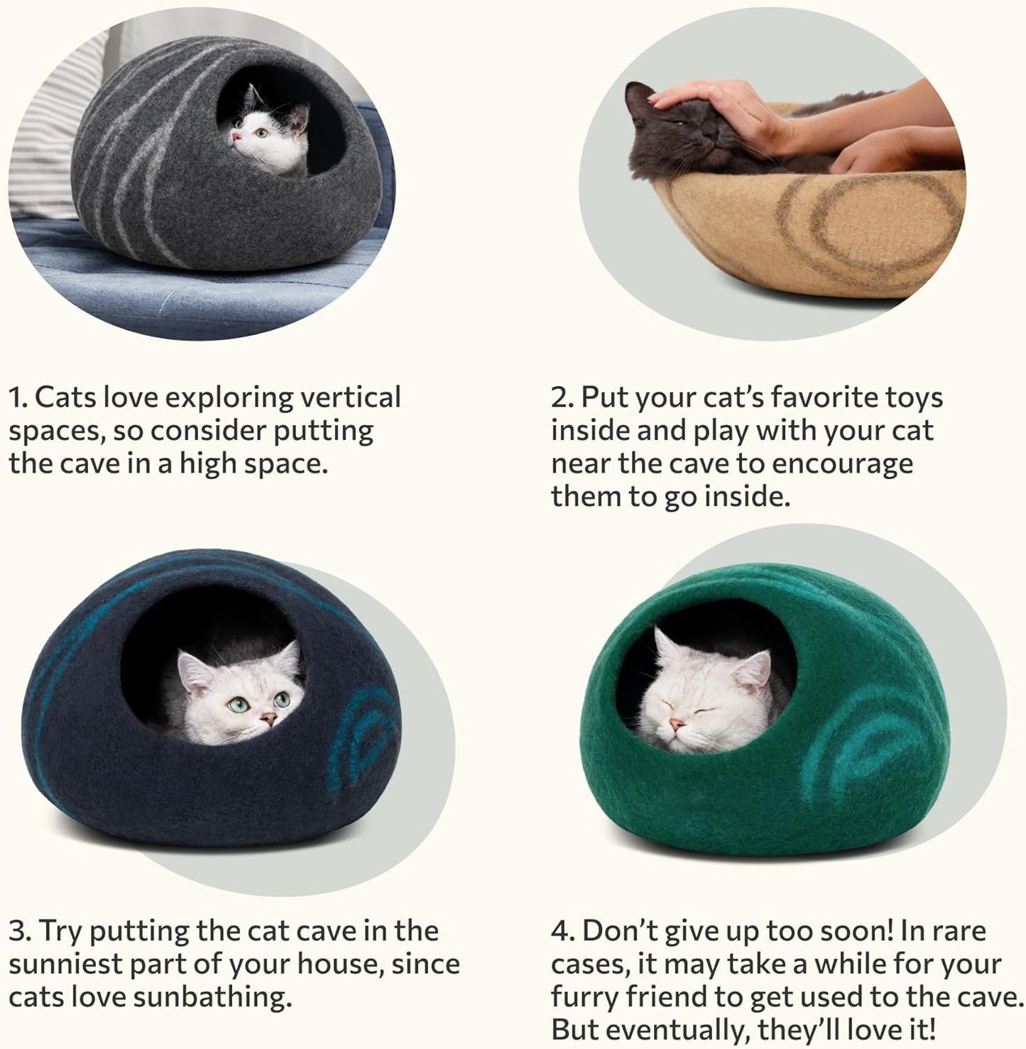 Luxurious Handmade Merino Wool Cat Cave - Slate Grey Large Felt Bed for Indoor Cats