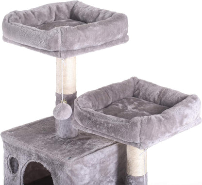 Hey-Bro 60" Large Multi-Level Cat Tree with Scratching Posts, Plush Condos & Perches - Perfect for Cats & Kittens - Light Gray
