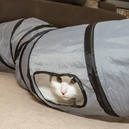 S Way Collapsible Cat Tunnel - Grey Pop-Up Hideaway Play Tube with Ball