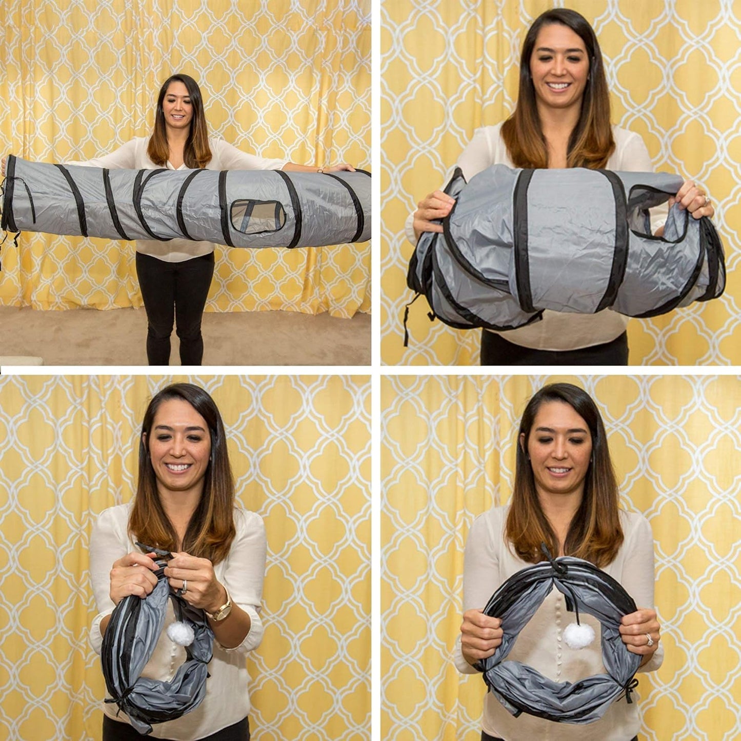 S Way Collapsible Cat Tunnel - Grey Pop-Up Hideaway Play Tube with Ball