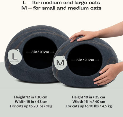 Luxurious Handmade Merino Wool Cat Cave - Slate Grey Large Felt Bed for Indoor Cats