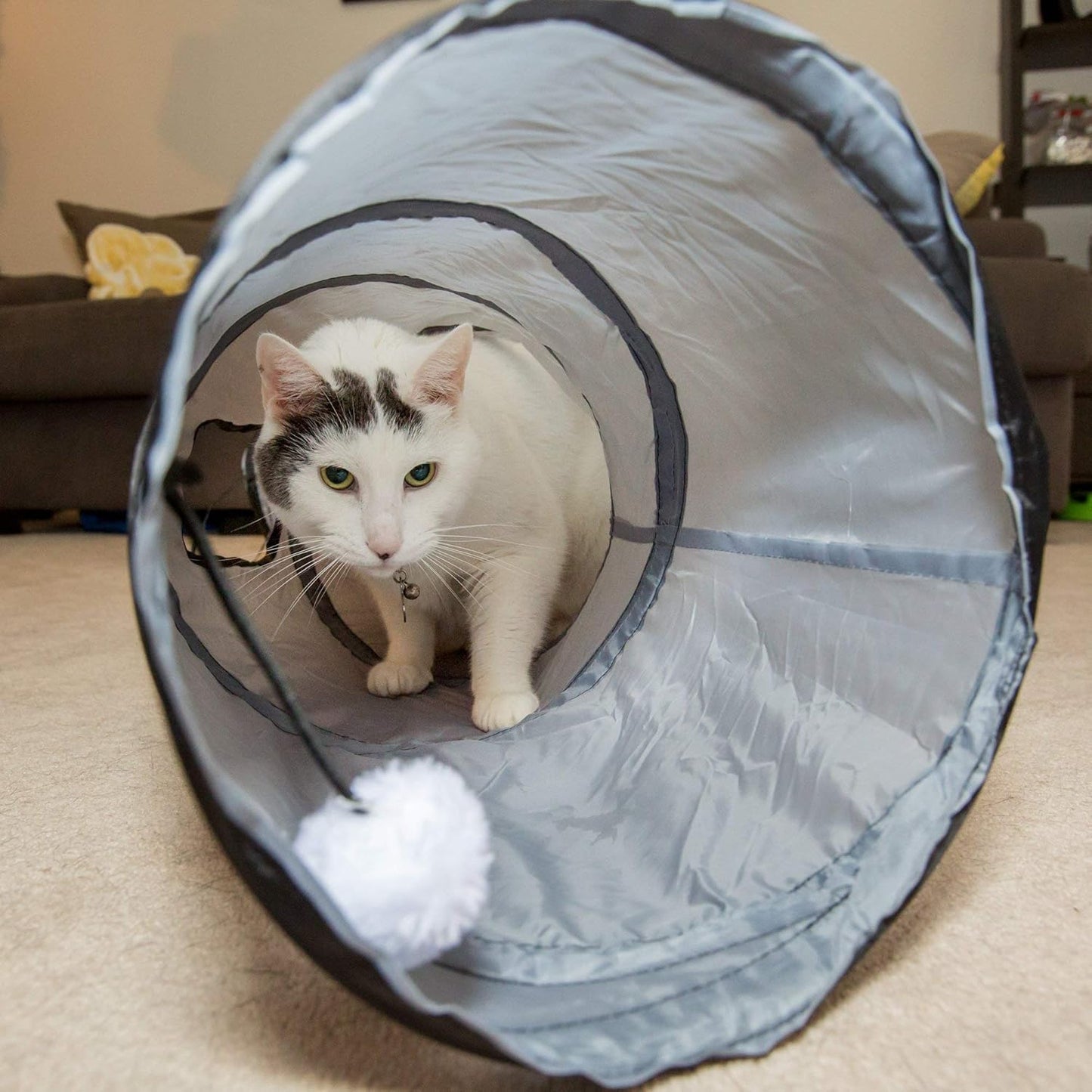 S Way Collapsible Cat Tunnel - Grey Pop-Up Hideaway Play Tube with Ball