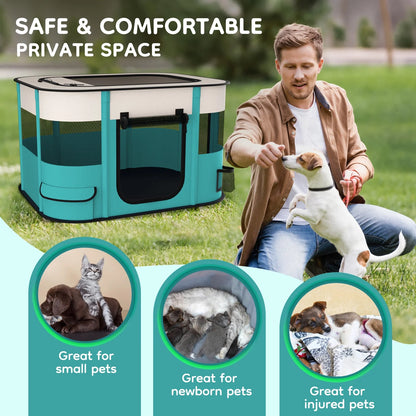 Portable Foldable Pet Playpen - Indoor/Outdoor Exercise Kennel with Removable Shade Cover for Dogs and Cats (Medium)