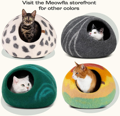 Luxurious Handmade Merino Wool Cat Cave - Slate Grey Large Felt Bed for Indoor Cats