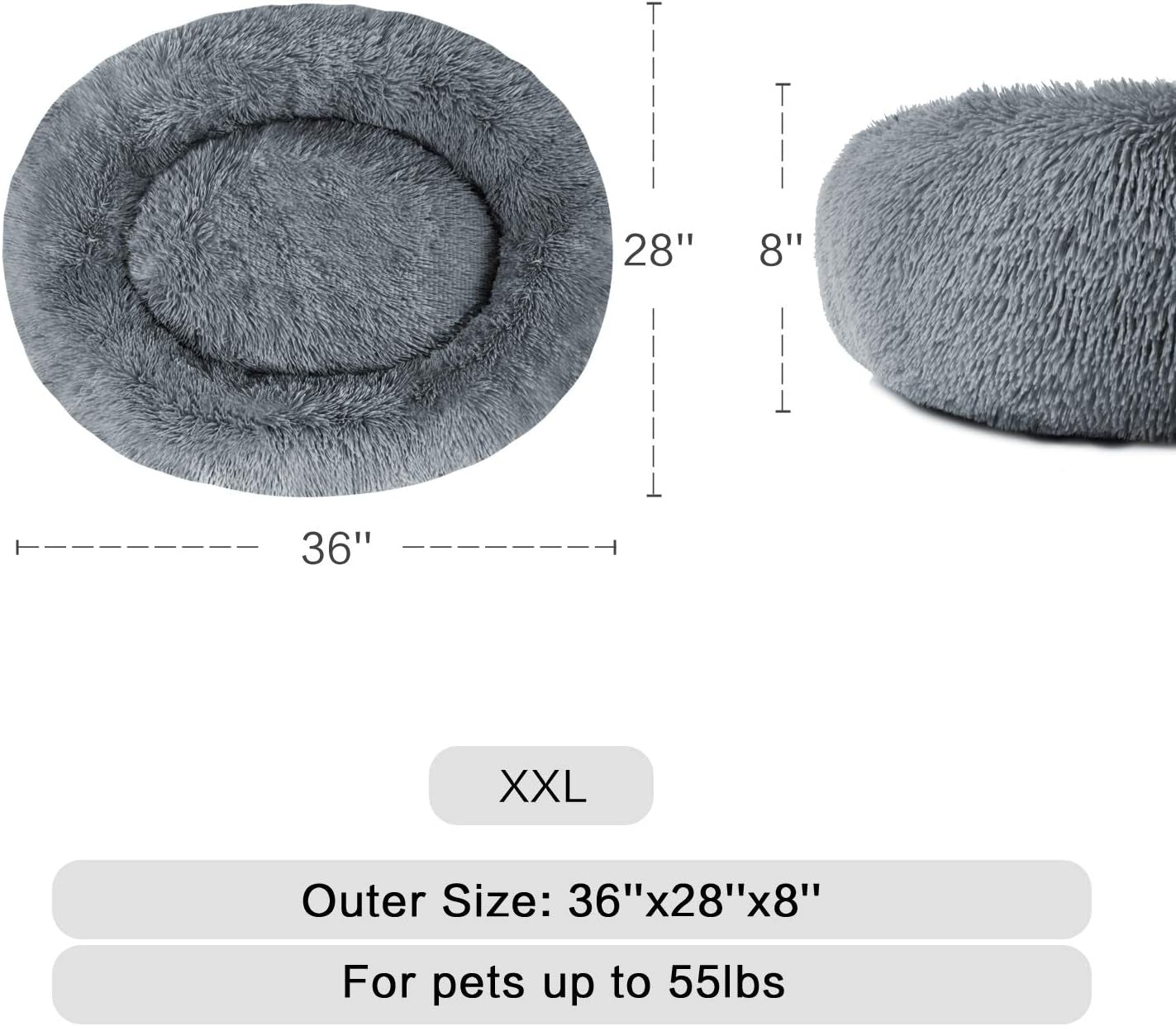 Cozy Calming Donut Cuddler Bed for Large & Medium Dogs and Cats - Plush Faux Fur Pillow Pet