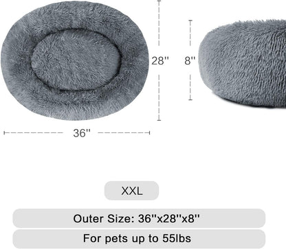 Cozy Calming Donut Cuddler Bed for Large & Medium Dogs and Cats - Plush Faux Fur Pillow Pet